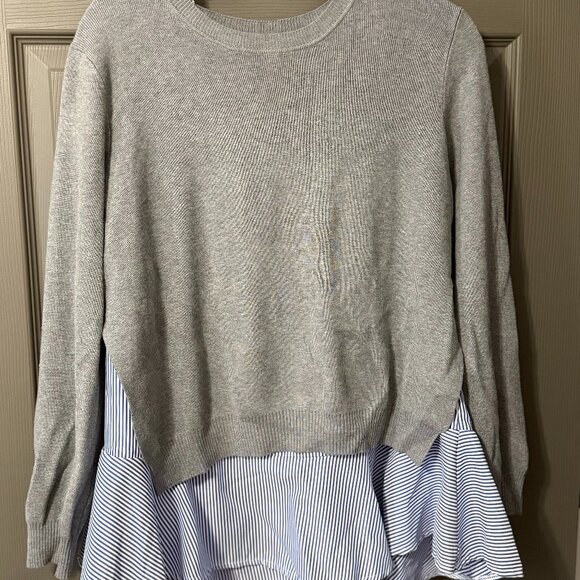 Mello Day 1XL Gray Sweater & Striped Tank 2-in-1 Layered Top - Picture 1 of 4